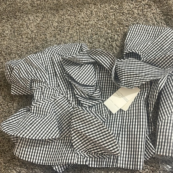 BLACK and White Gingham Ruffle Top Alpha Omega Nordstrom - Picture 3 of 4